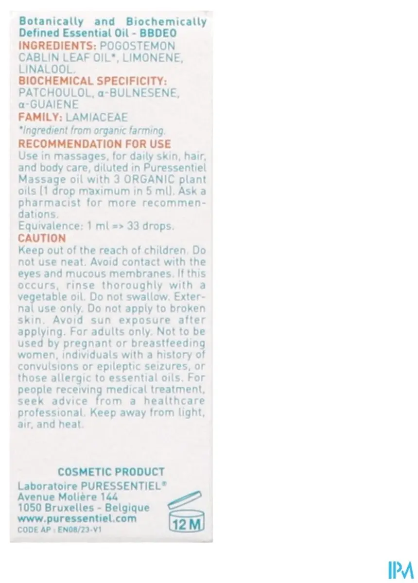 Puressentiel Patchouli Bio Essentiële Olie 5ml - afbeelding 6 van 6