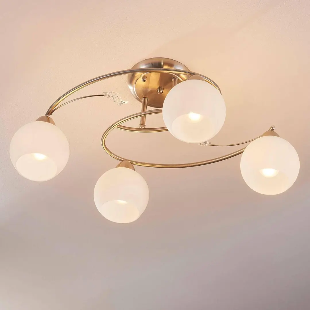 Lindby Plafondlamp 4 Lichtpunten E14 - 25,5cm - Wit/Mat Nikkel
