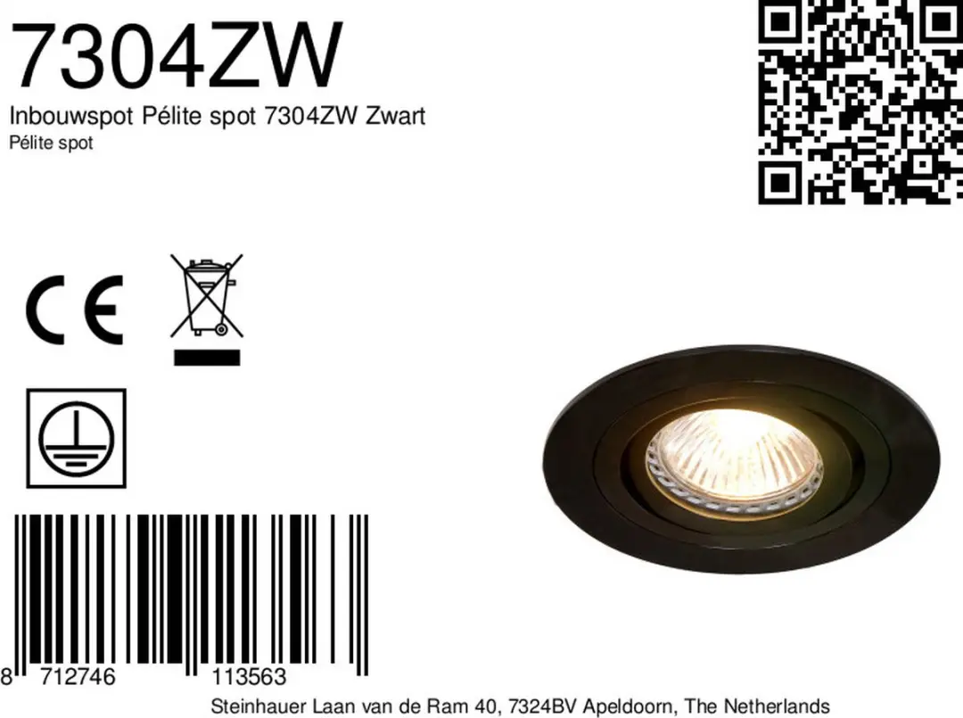 Steinhauer Inbouwspot Pelite 7304ZW - Ø10cm - Zwart - afbeelding 6 van 6