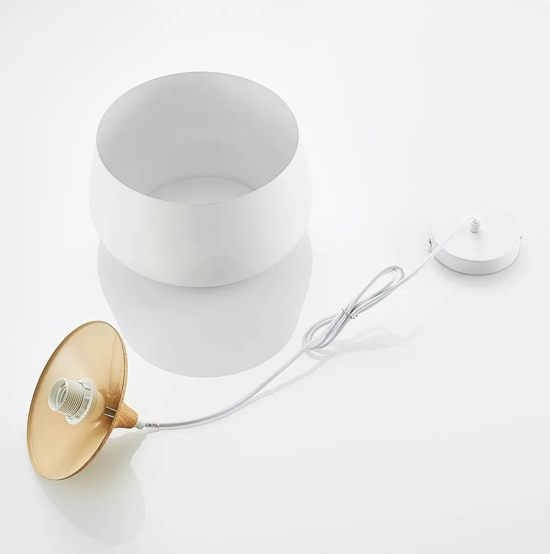 Lindby Hanglamp Metaal Hout 1 Lichtpunt E27 - 60W - Wit/Licht Hout