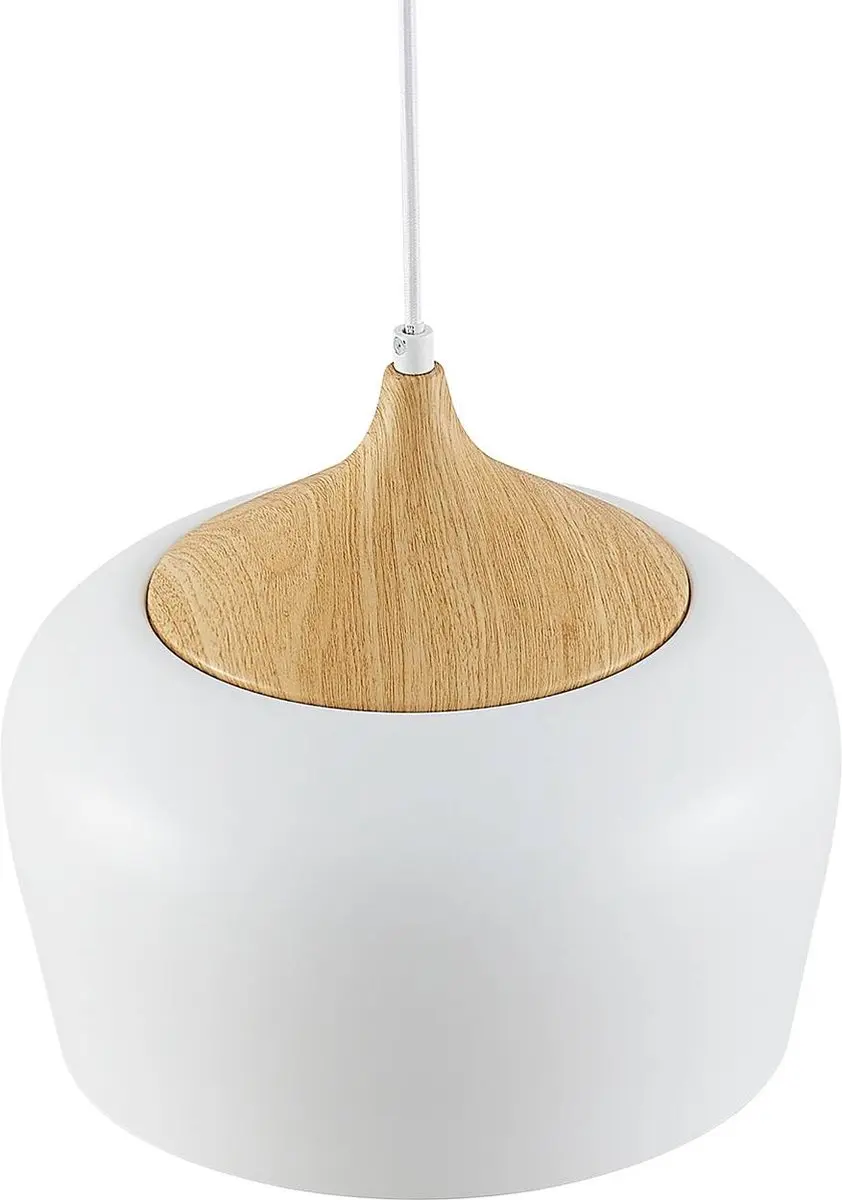 Lindby Hanglamp Metaal Hout 1 Lichtpunt E27 - 60W - Wit/Licht Hout