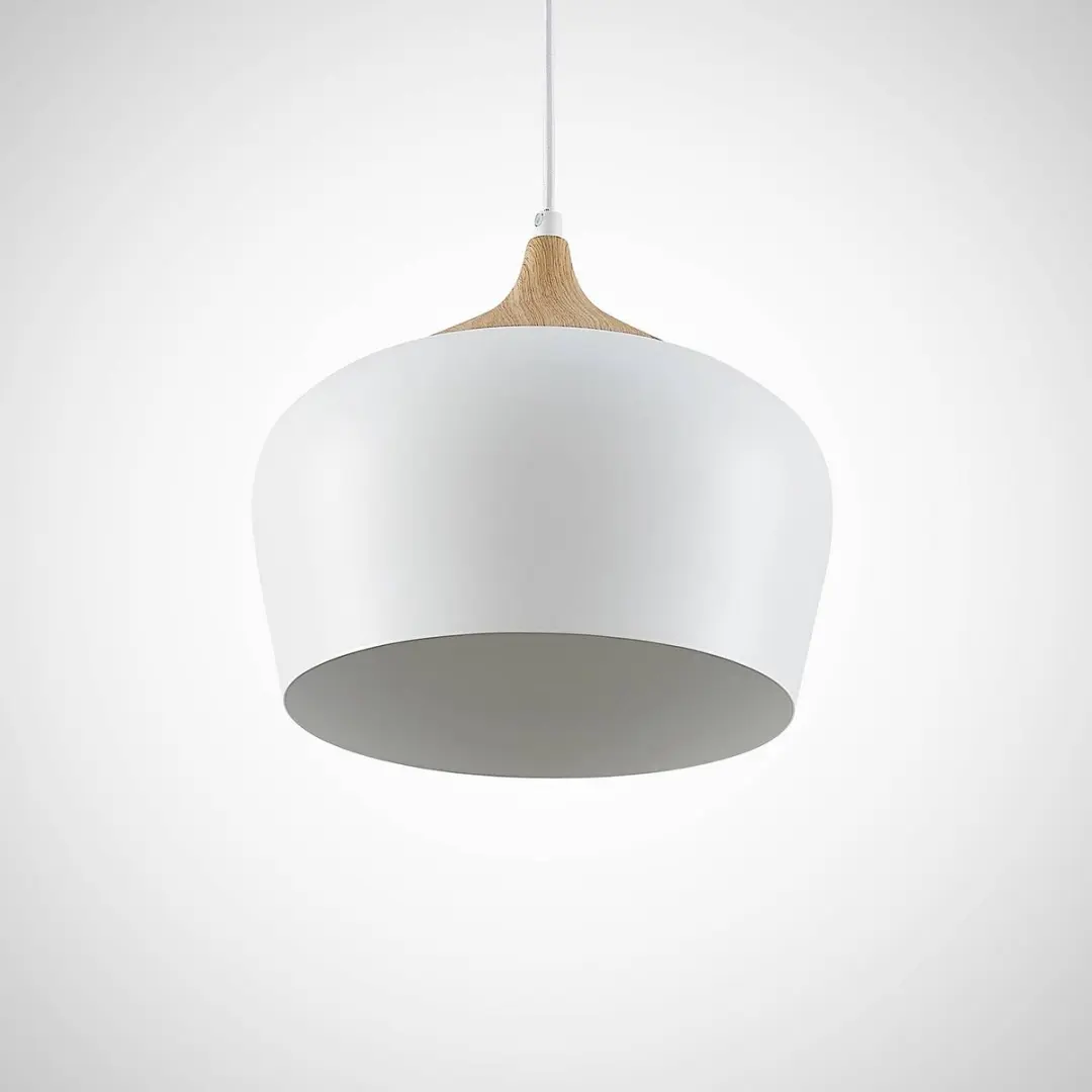 Lindby Hanglamp Metaal Hout 1 Lichtpunt E27 - 60W - Wit/Licht Hout