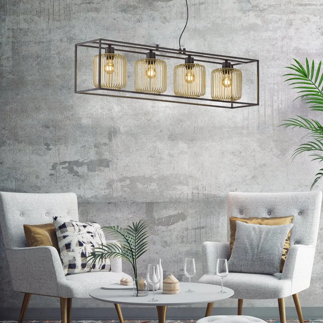 Fischer & Honsel Caydo Hanglamp 4x E27 - 110x23x150cm - Zwart/Goud