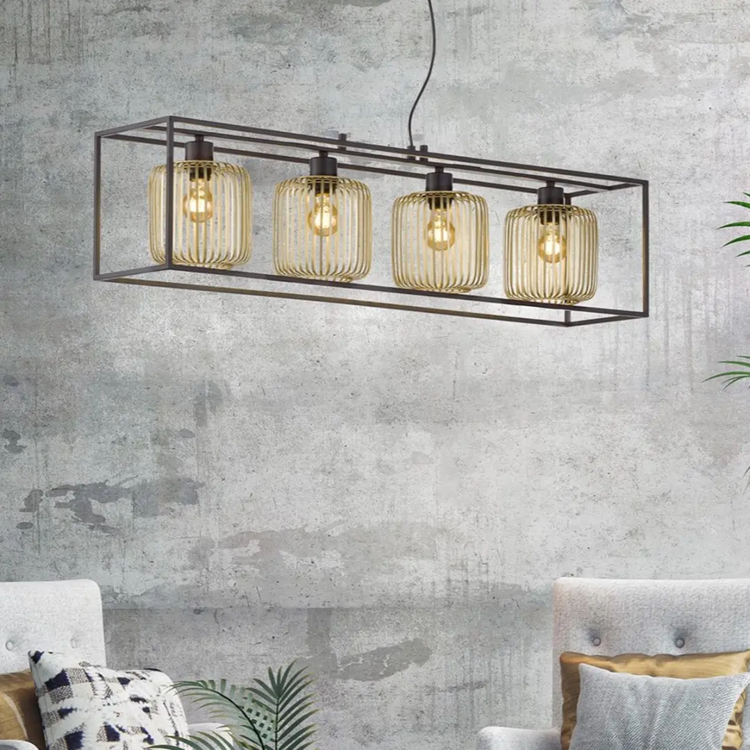 Fischer & Honsel Caydo Hanglamp 4x E27 - 110x23x150cm - Zwart/Goud