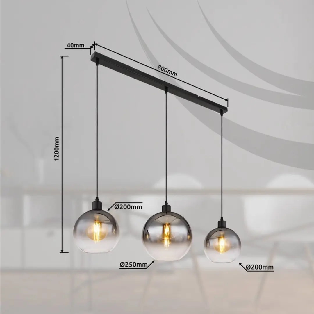 Globo Newcastle Hanglamp 3-lichts - 1800W - Zwart - Smoked