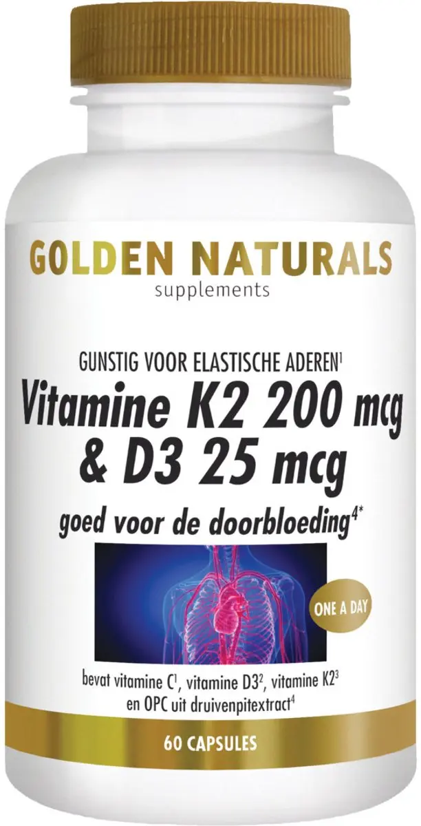 Golden Naturals Vitamine K2 MK-7 & D3 200mcg/25mcg - 60 Capsules