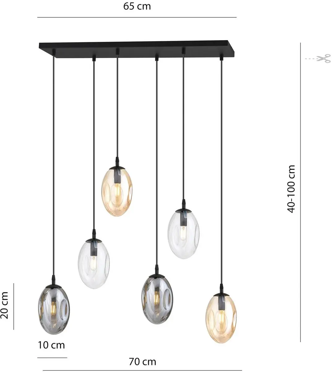 Euluna Hanglamp 6-Lichts Staal Glas