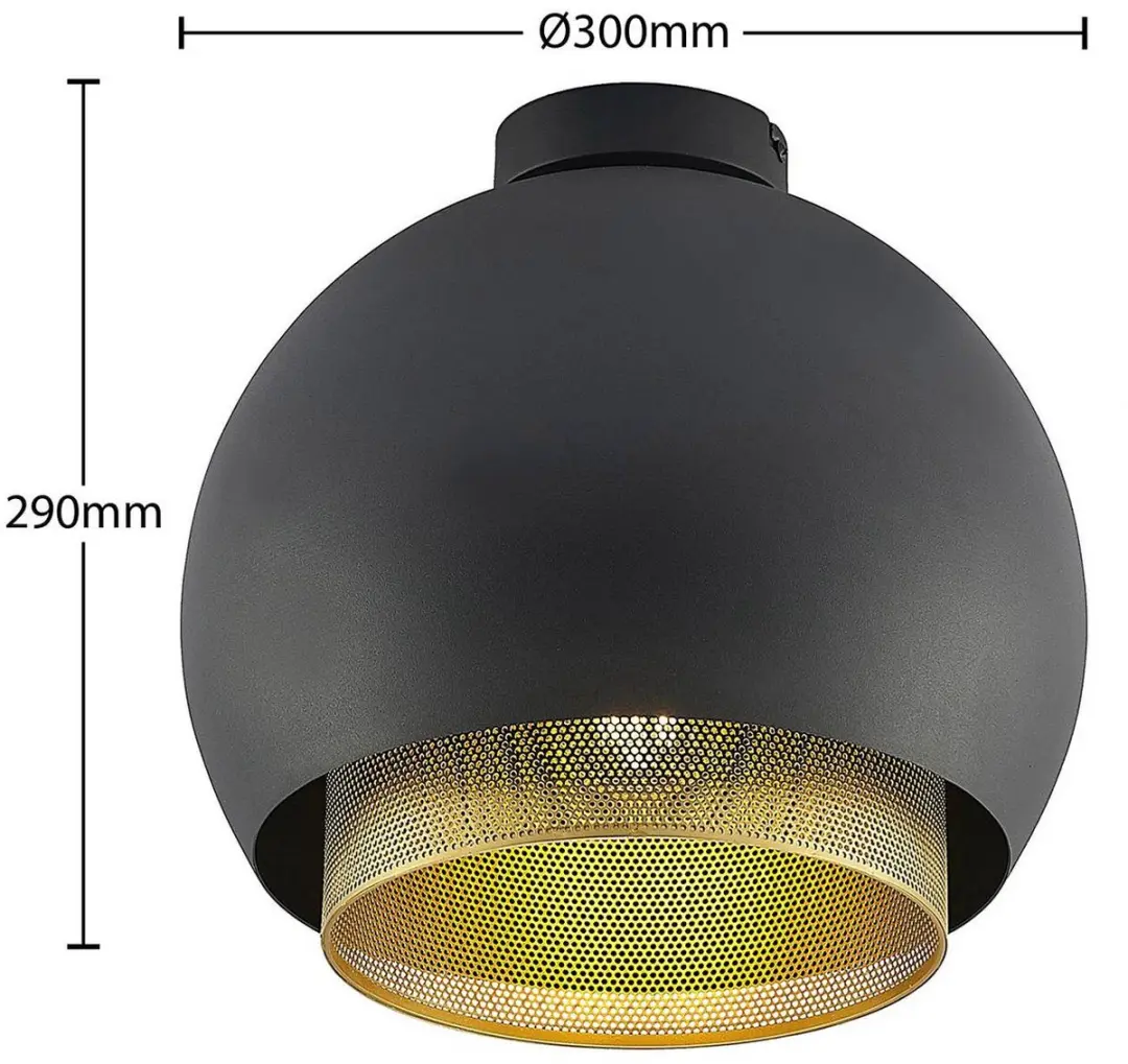 Lucande Plafondlamp Design 1 Licht - 30cm - Zwart/Goud