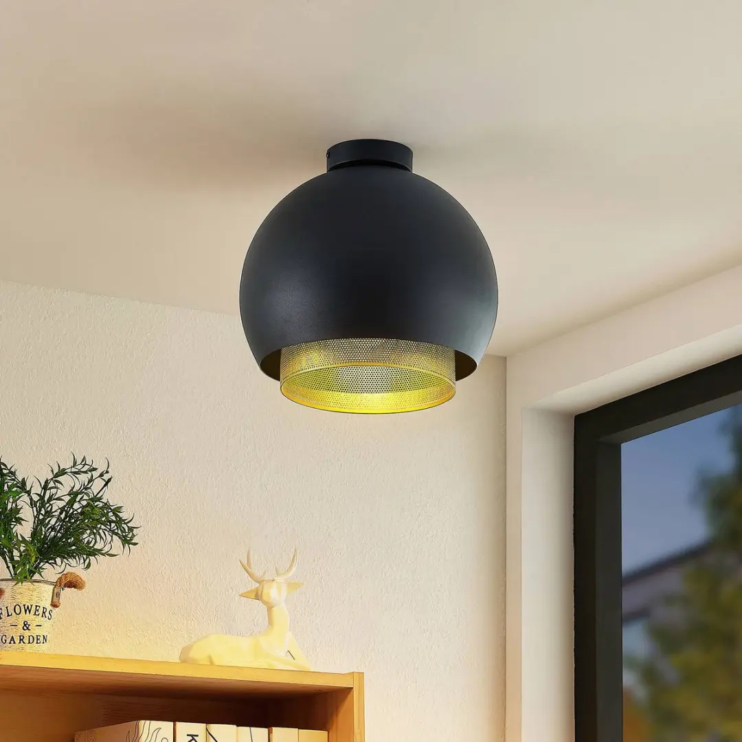 Lucande Plafondlamp Design 1 Licht - 30cm - Zwart/Goud