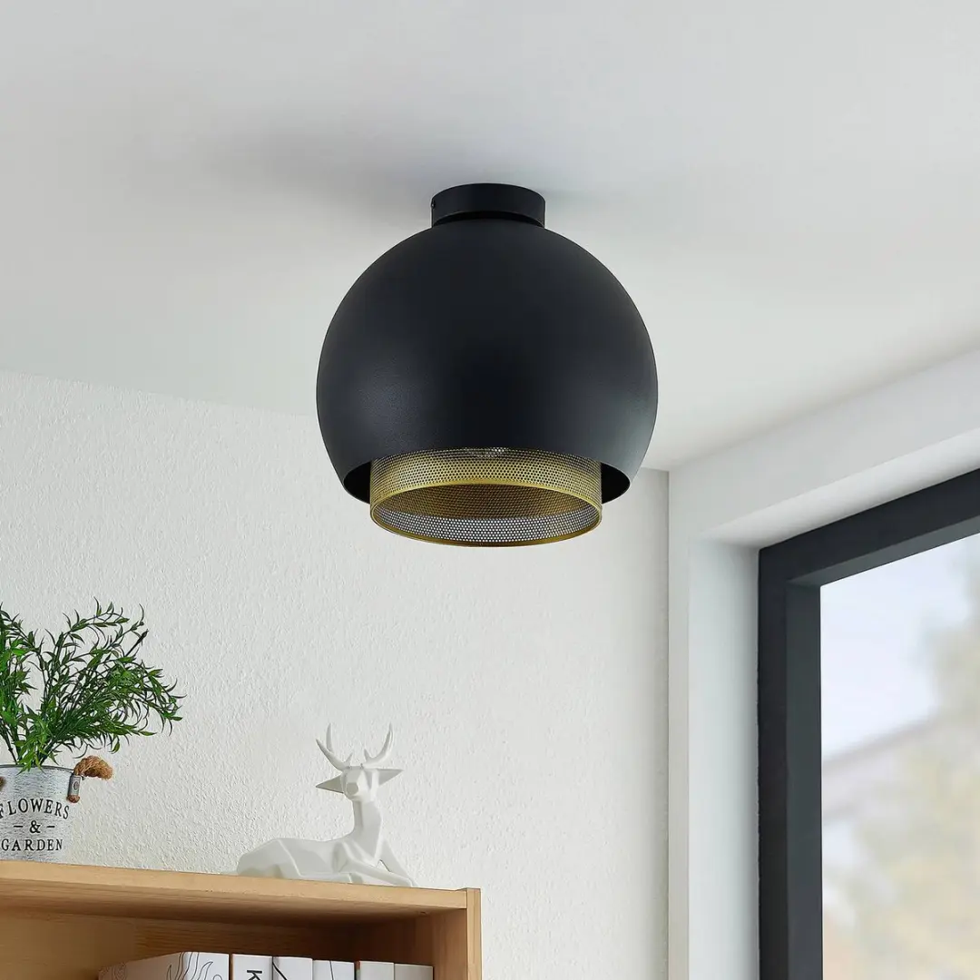 Lucande Plafondlamp Design 1 Licht - 30cm - Zwart/Goud