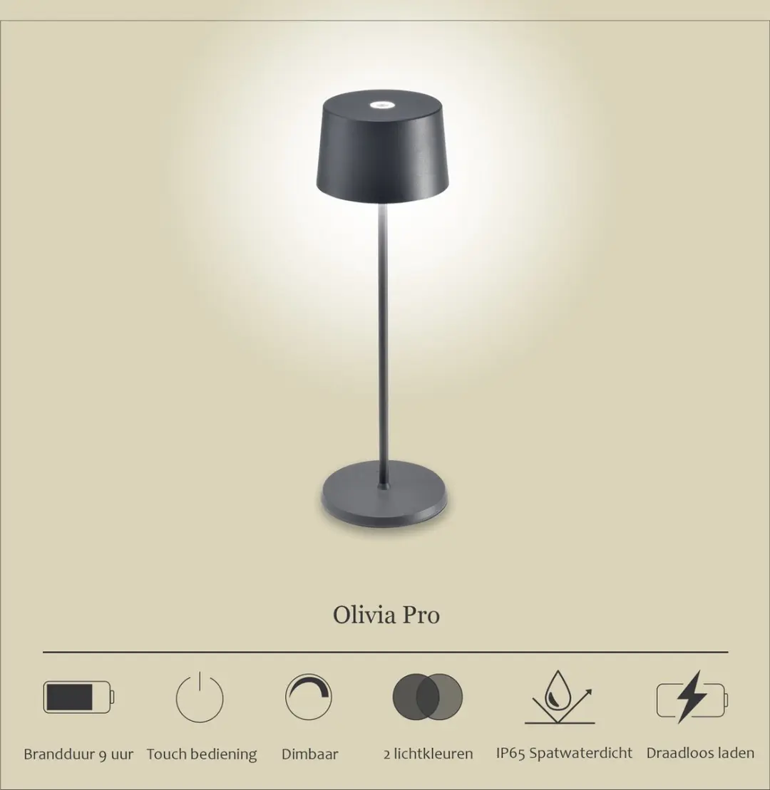 Zafferano Olivia Pro Tafellamp - Antraciet - IP65 - 3000K