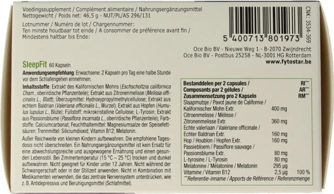 Fytostar SleepFit Melatonine 60mg - 60 Capsules