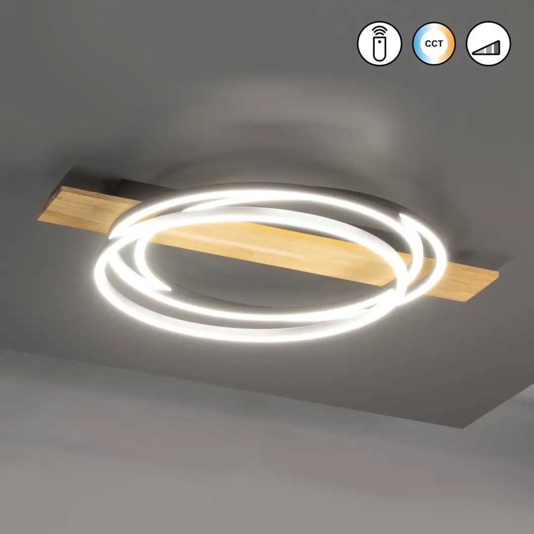 Fischer & Honsel Marit Plafondlamp 44W - 6600lm - Dimbaar - Zwart/Hout
