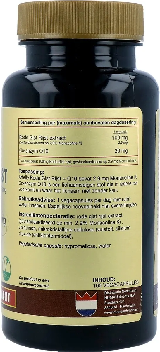 Artelle Rode Gist Rijst 100mg + Q10 30mg - 100 Vegetarische Capsules