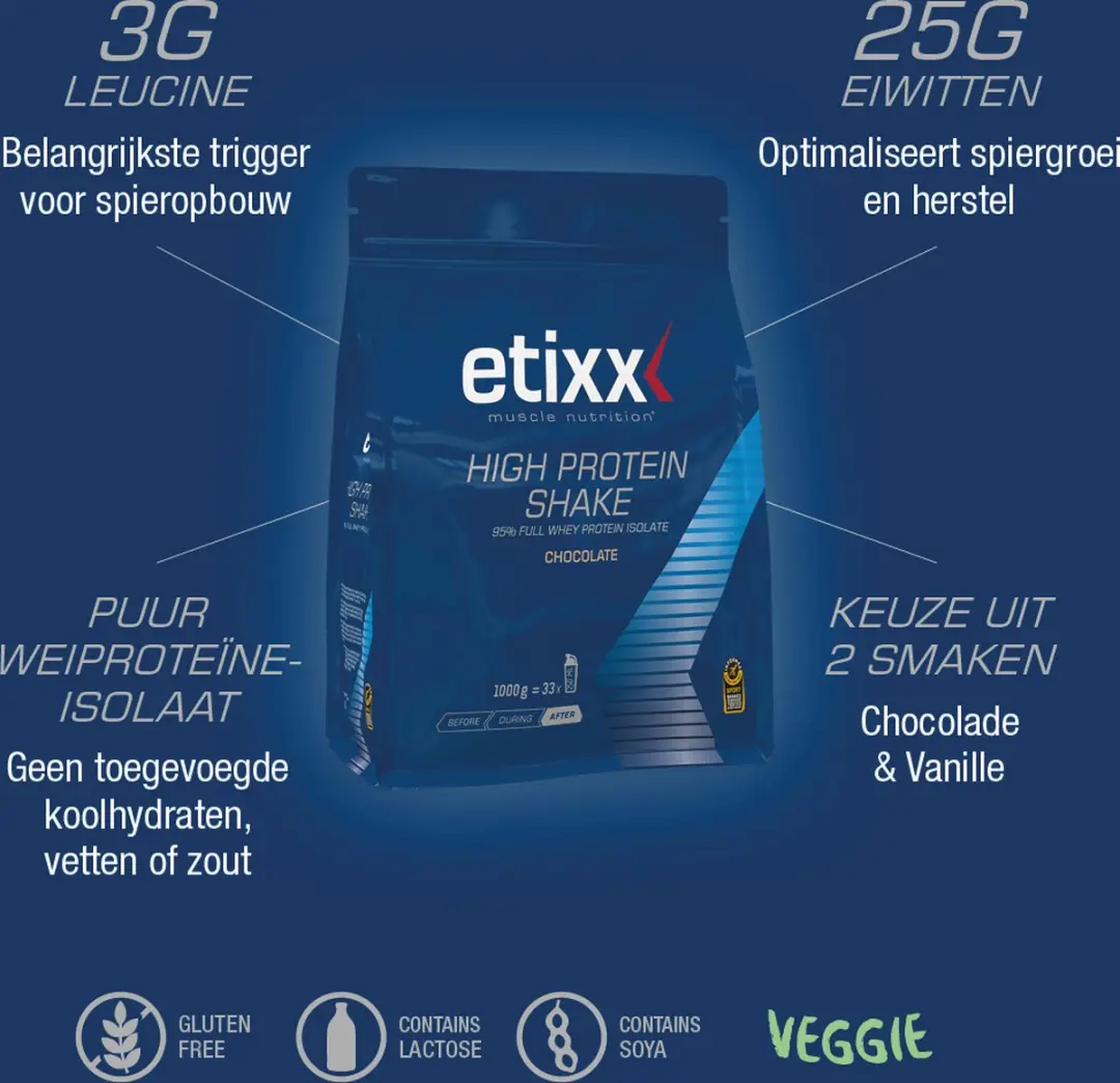 Etixx High Protein Eiwitshake 1000g - Chocolade - 95% Weiproteïne-isolaat