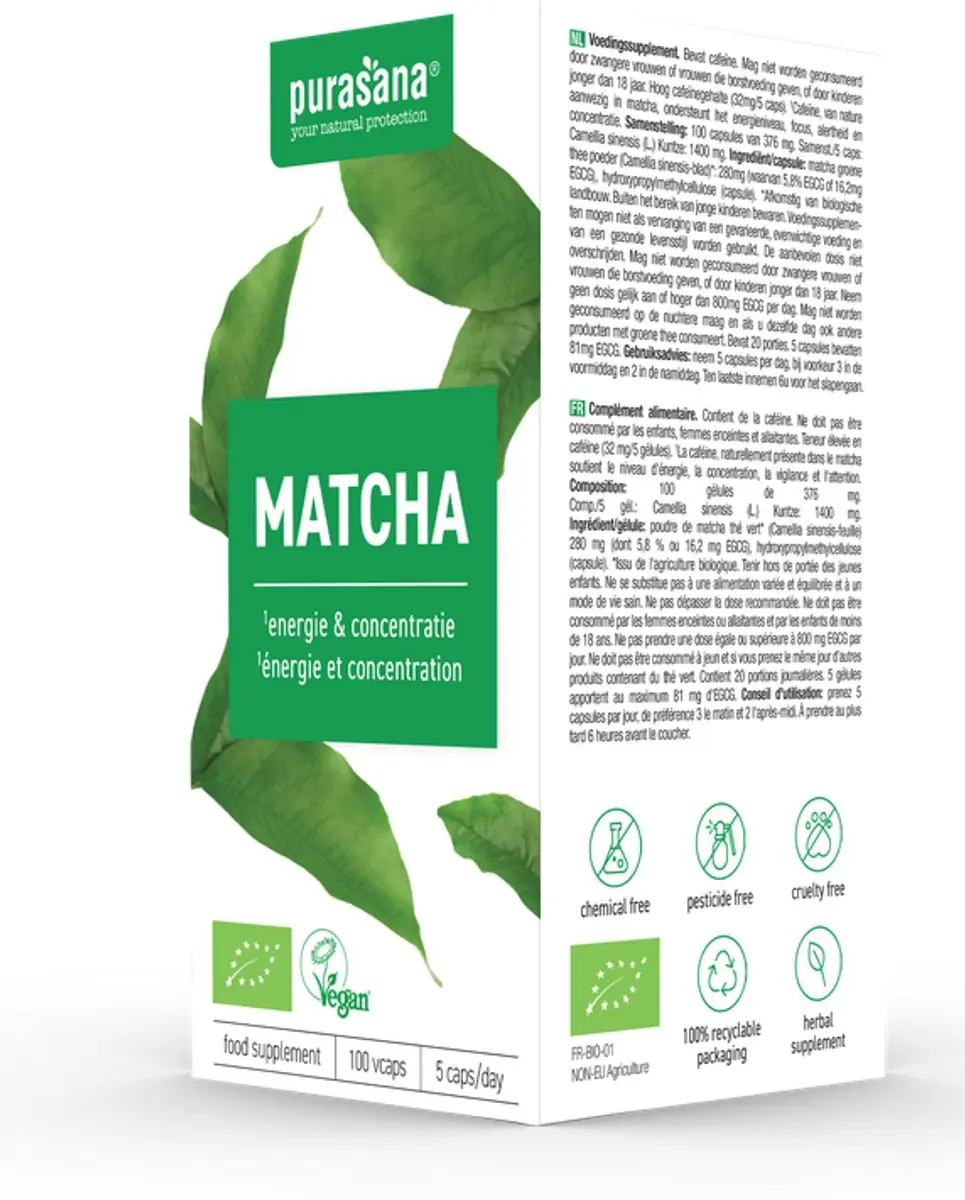 Purasana Matcha Biologisch 100 Vegacapsules