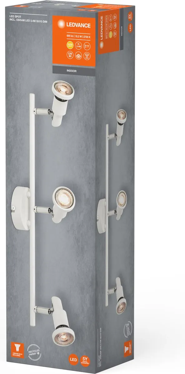 LEDVANCE LED Spot GU10 3x3,4W 690lm Wit - 2700K