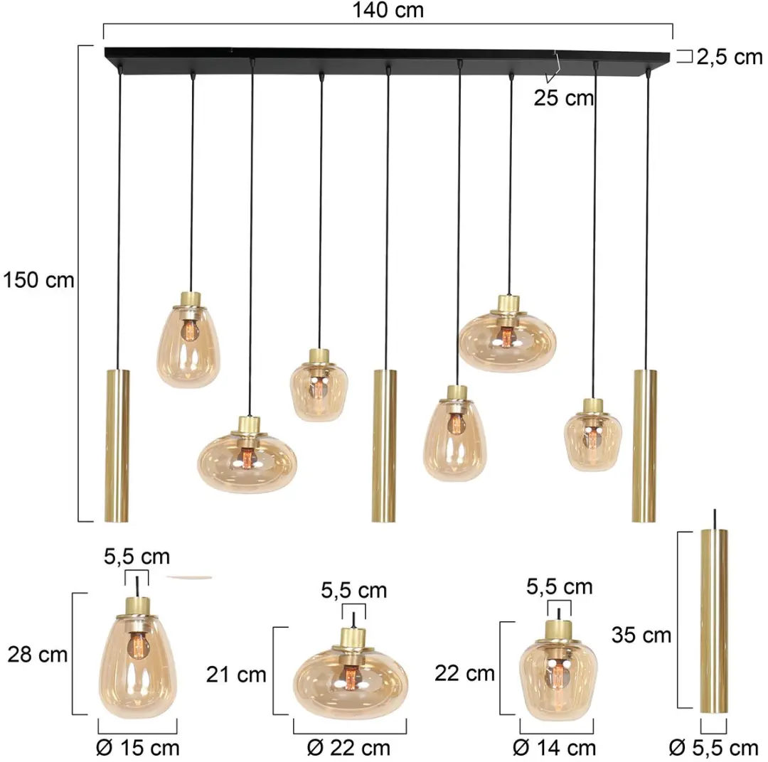 Steinhauer Hanglamp Reflexion 3797ME - 9 Lichtpunten - Goud - afbeelding 6 van 6