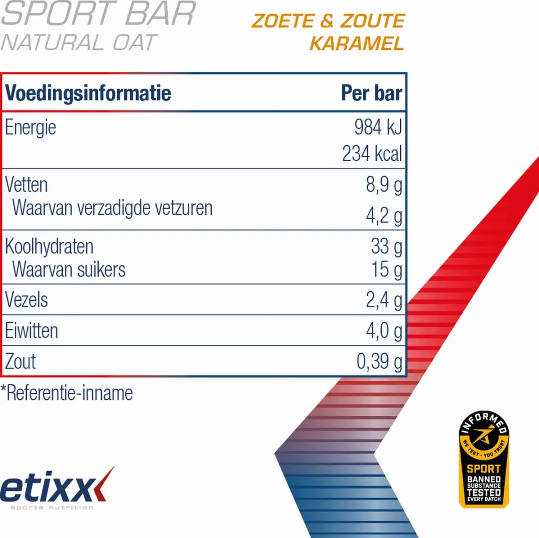 Etixx Natural Oat Sport Reep - 12x55g - Sweet & Salty Caramel - afbeelding 6 van 6