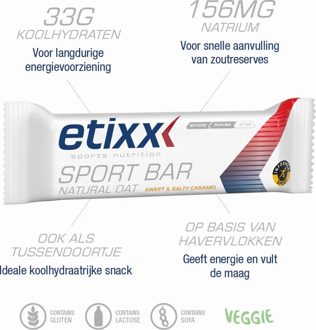 Etixx Natural Oat Sport Reep - 12x55g - Sweet & Salty Caramel