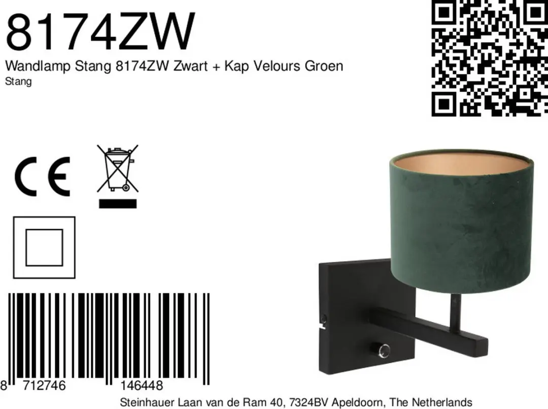 Steinhauer Stang 8174ZW Wandlamp - Groen - afbeelding 6 van 6