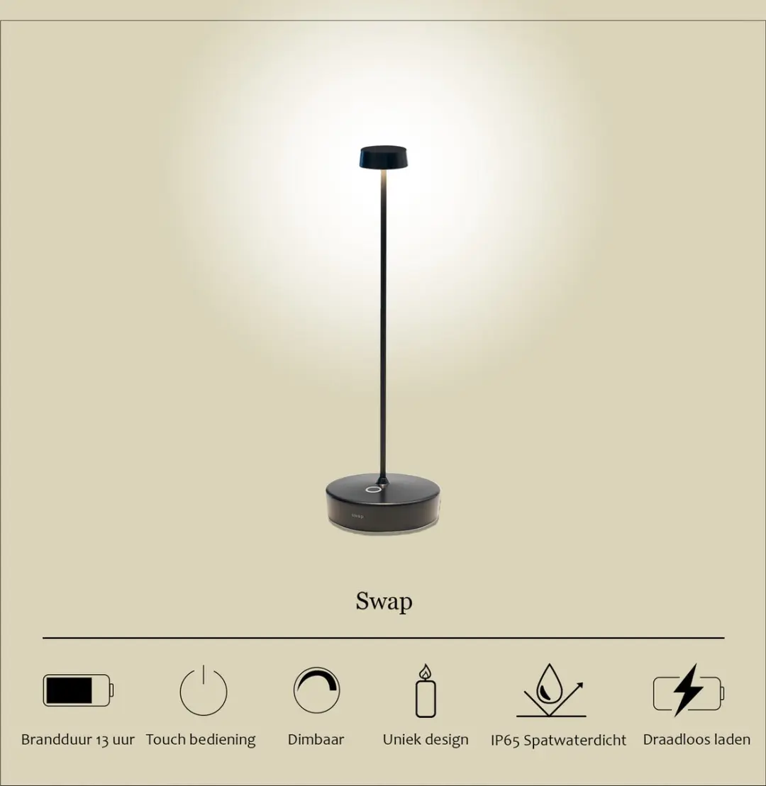 Zafferano Swap Oplaadbare LED Tafellamp - Zwart