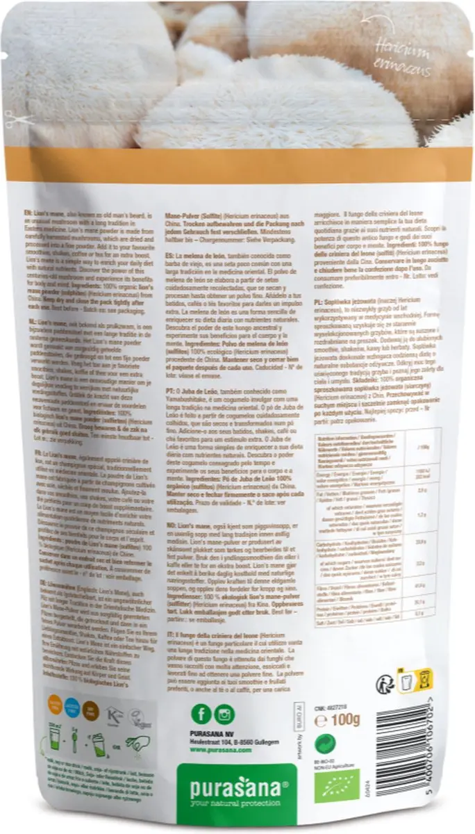 Purasana Lion's Mane Poeder Bio 100g