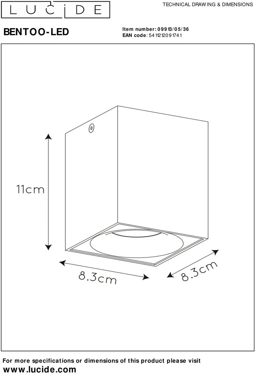 Lucide BENTOO-LED Plafondspot LED 5W 3000K - Grijs