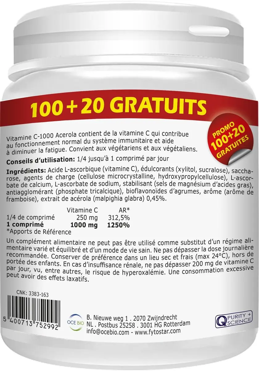 Fytostar Acerola C 1000 Kauwtabletten - 120 Stuks