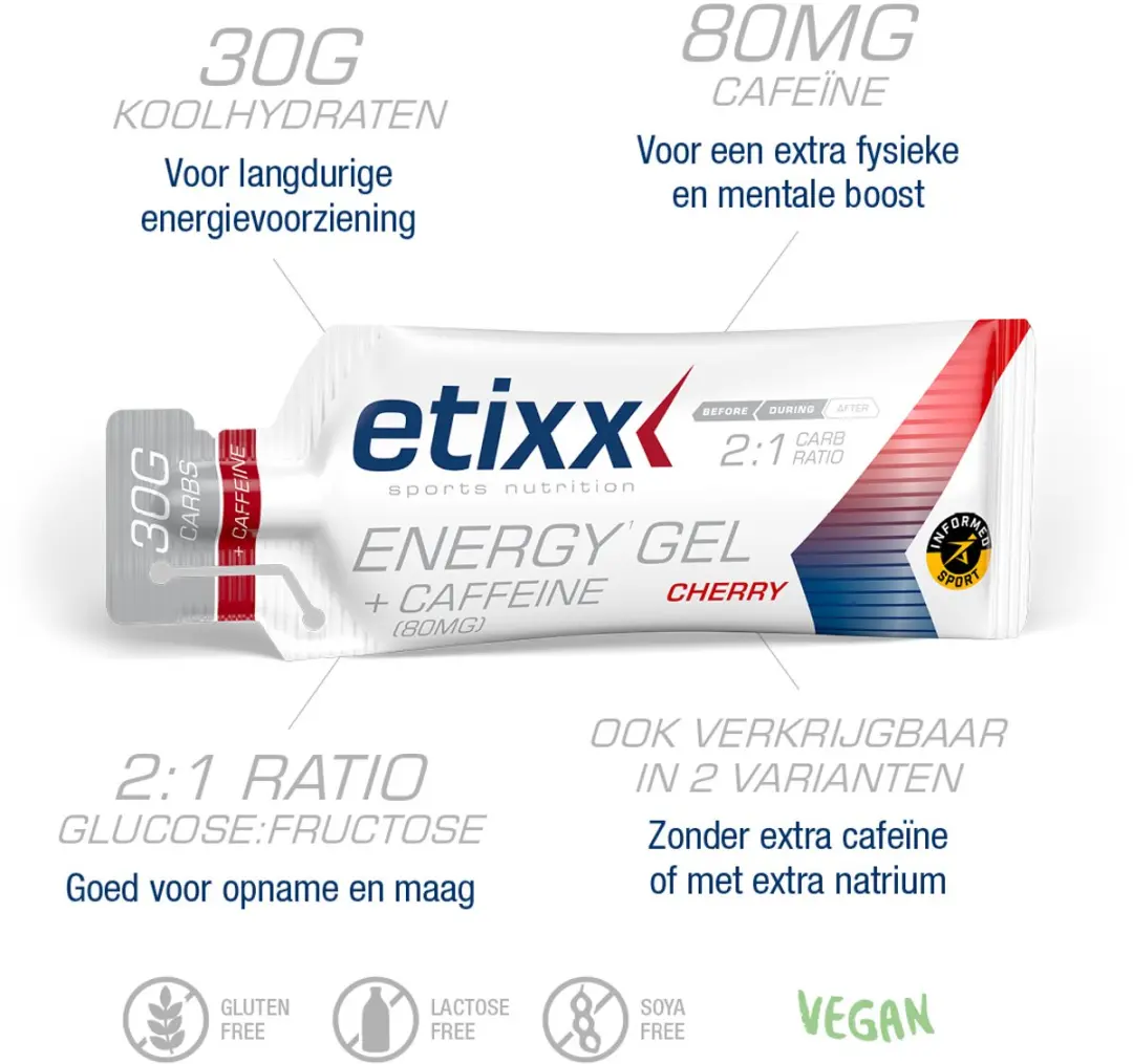 Etixx Energy Gel Cherry 40ml - 12 Stuks - 80mg Cafeïne