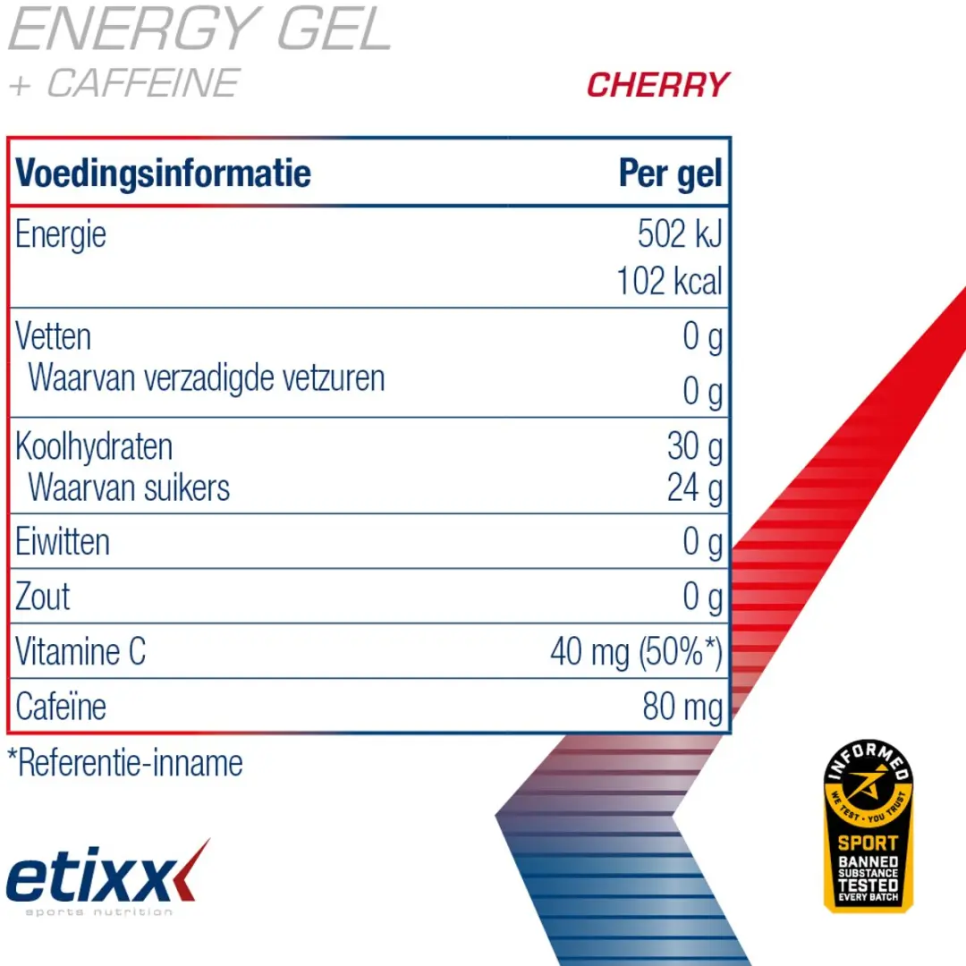Etixx Energy Gel Cherry 40ml - 12 Stuks - 80mg Cafeïne