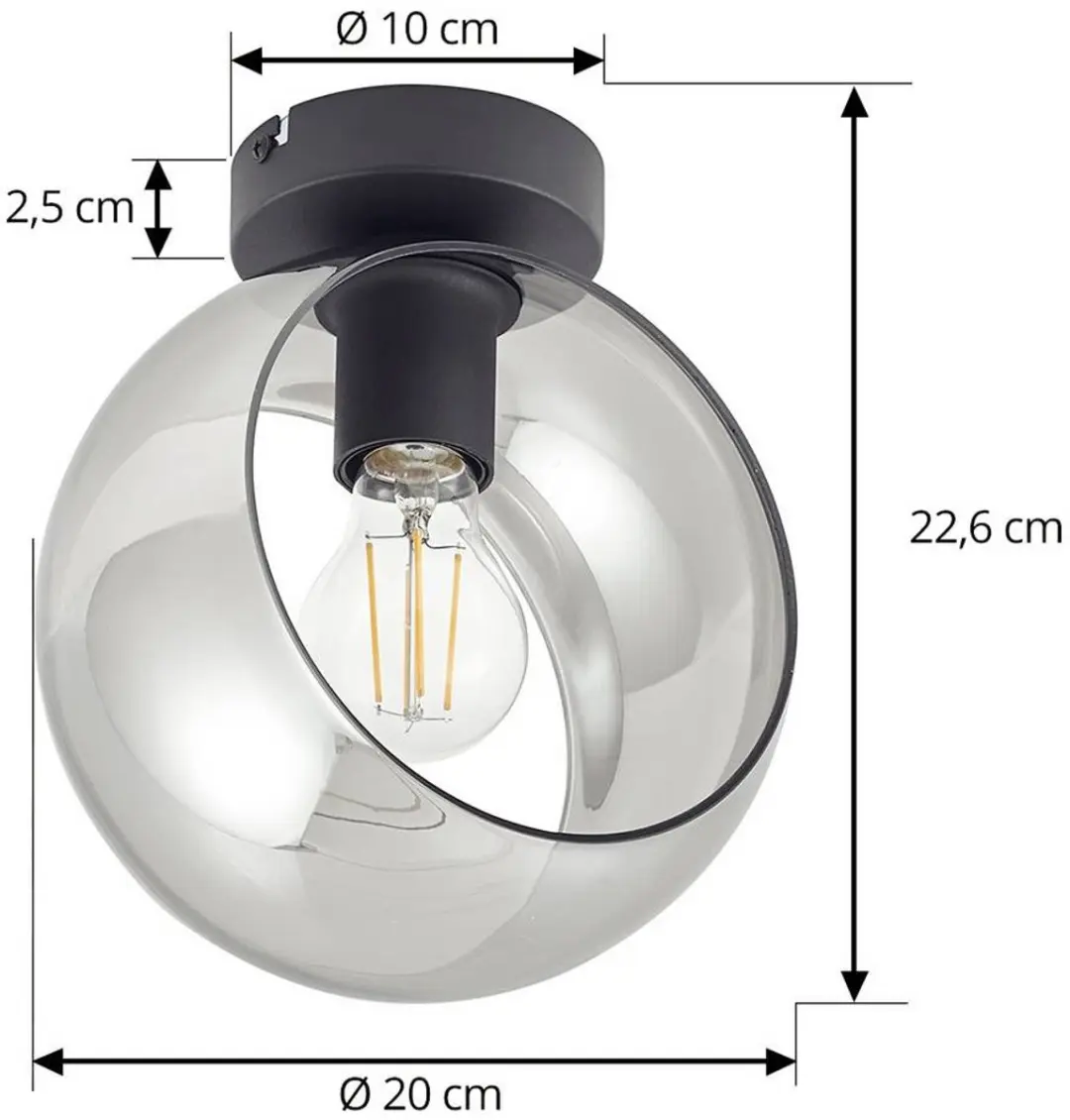 Lindby Plafondlamp 1 Licht - Ø20cm - Rookgrijs/Zwart