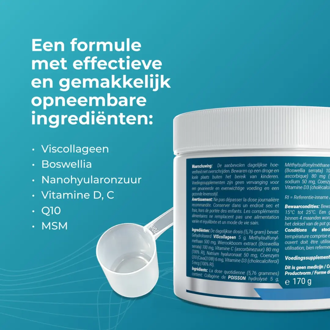 Collavita FlexiGlow Viscollageen Poeder 170g - Met Hyaluronzuur/Vitamine C/D3