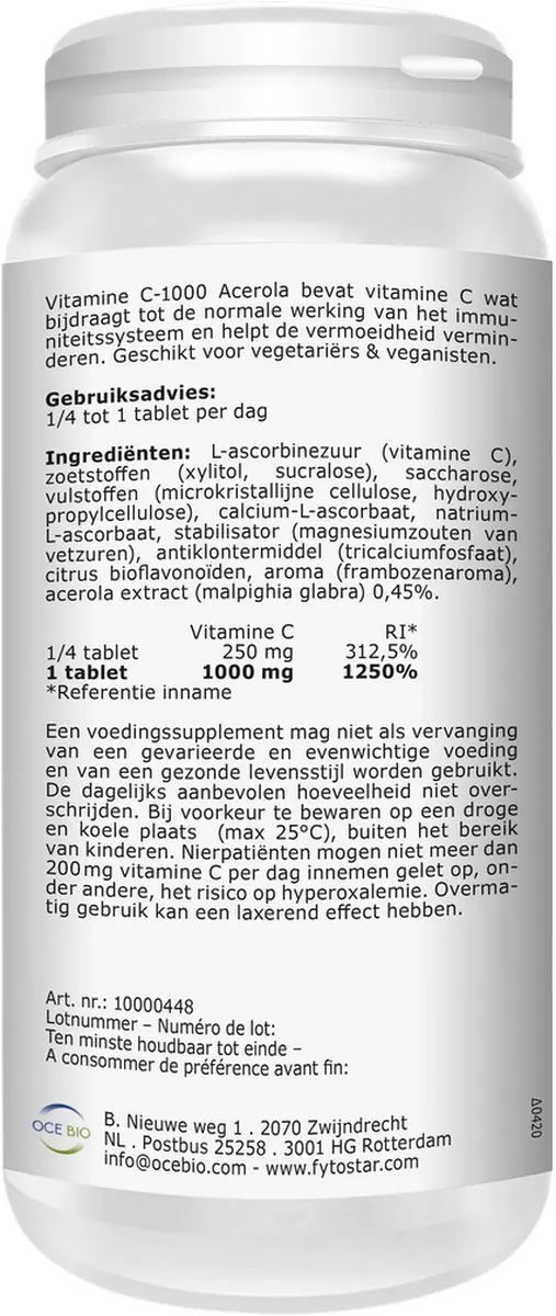 Fytostar Acerola C 1000 Vitamine C 60 Kauwtabletten