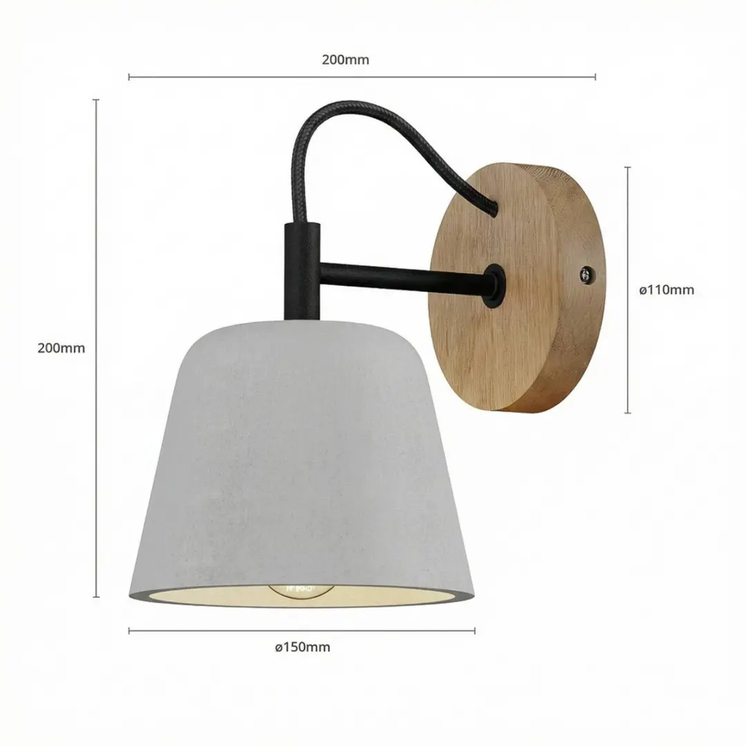 Lucande Wandlamp Beton/Hout/Metalen 1 Licht E14 - 11,5cm Grijs Licht Eiken