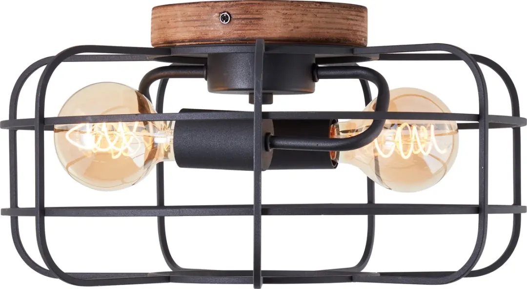 Brilliant Gwen Plafondlamp E27 - 2x60W Hout/Zwart