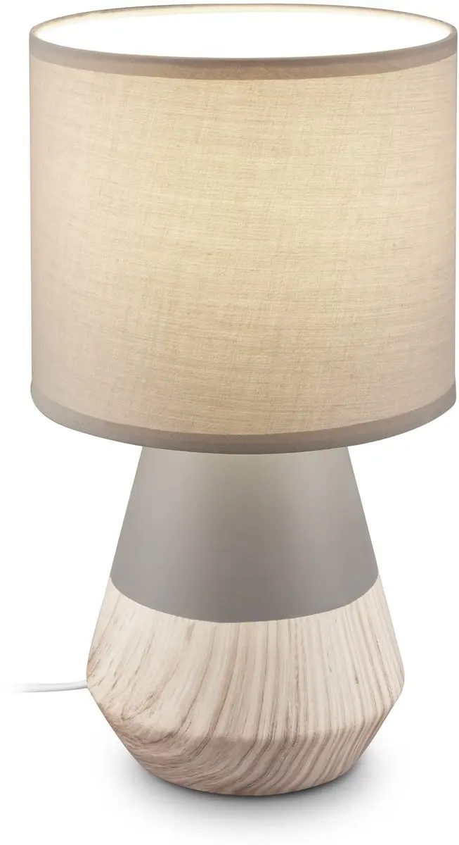 Briloner Linda Tafellamp - Grijs/Hout Ø18x34cm