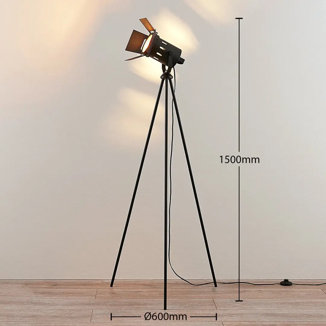 Lindby Vloerlamp Driepoot 1 Licht E27 - 140cm - Mat Zwart