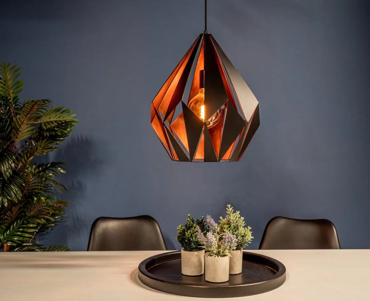 Eglo Carlton 1 Hanglamp Ø38,5cm - Zwart/Koper - afbeelding 6 van 6