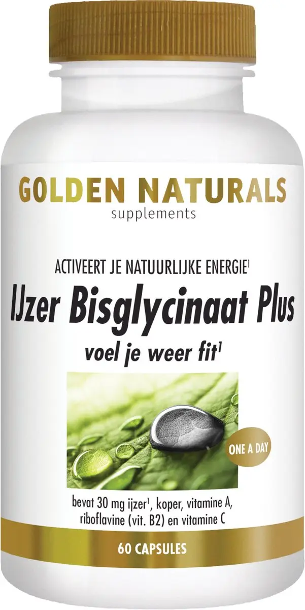 Golden Naturals IJzer Bisglycinaat Plus 60 Vegan Capsules