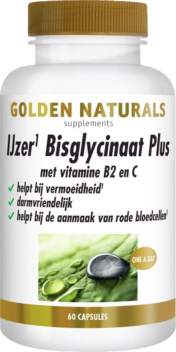 Golden Naturals IJzer Bisglycinaat Plus 60 Vegan Capsules