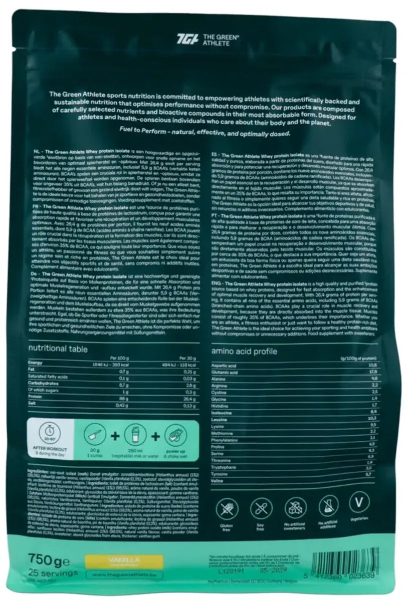 The Green Athlete Whey Protein Isolate Vanille 750g