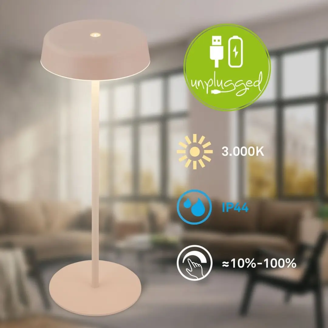 Briloner Pala Oplaadbare Tafellamp - 3W Warm Wit - Beige