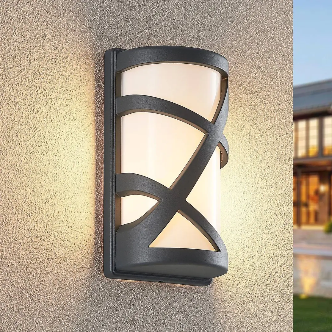 Lindby Wandlamp Buiten 1 Licht E27 - Donkergrijs/Opaalwit