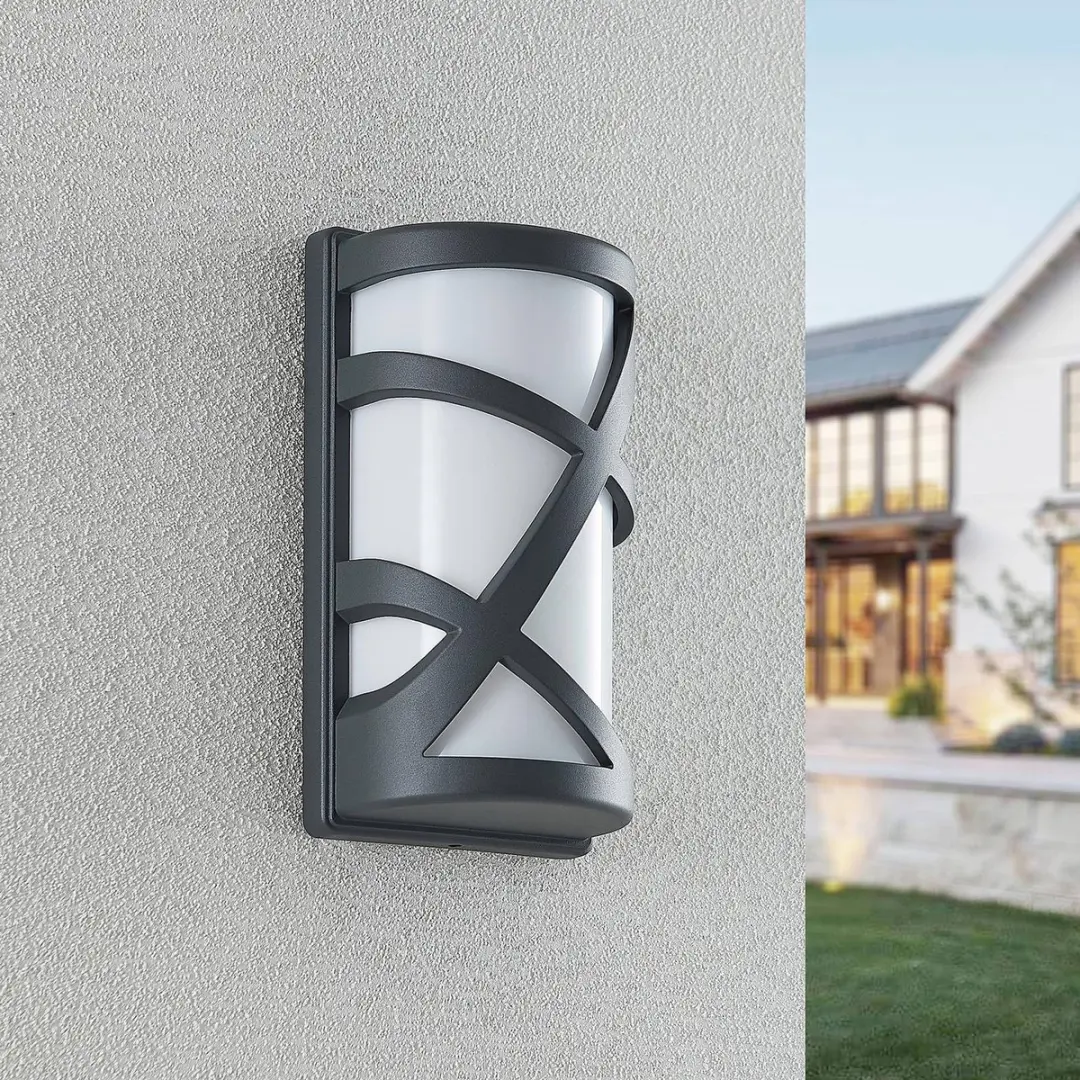 Lindby Wandlamp Buiten 1 Licht E27 - Donkergrijs/Opaalwit