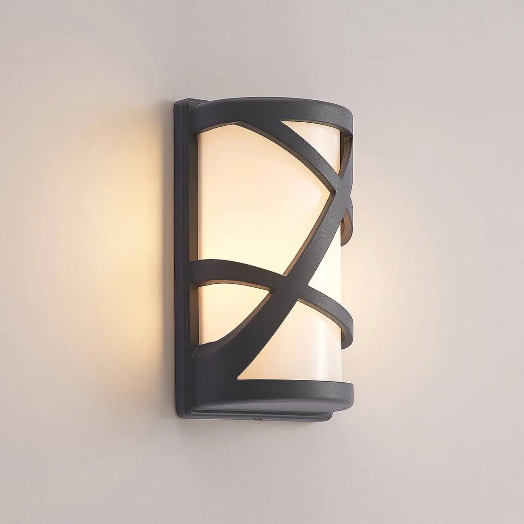Lindby Wandlamp Buiten 1 Licht E27 - Donkergrijs/Opaalwit