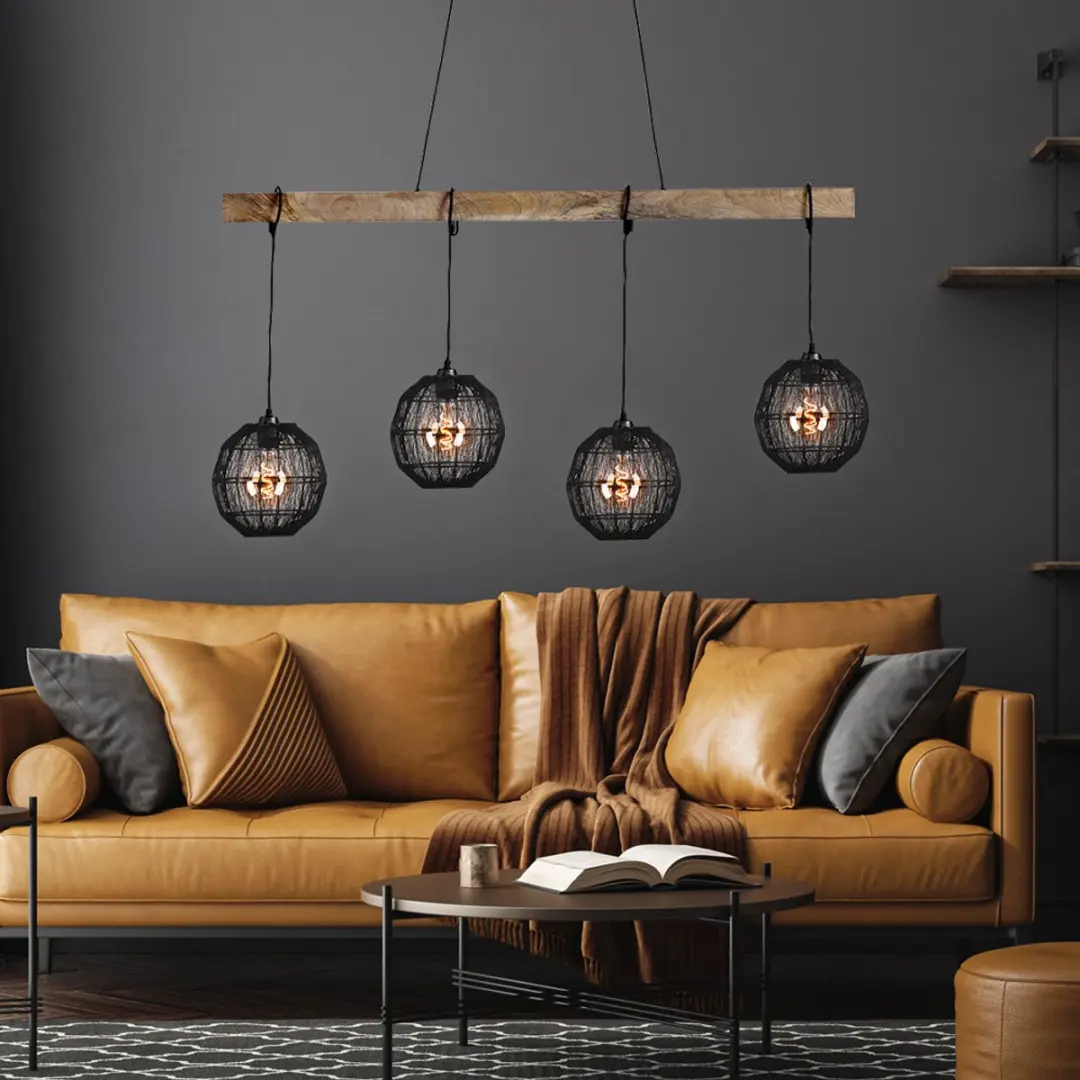 Globo Hermi II Hanglamp - 4x E27 - Zwart