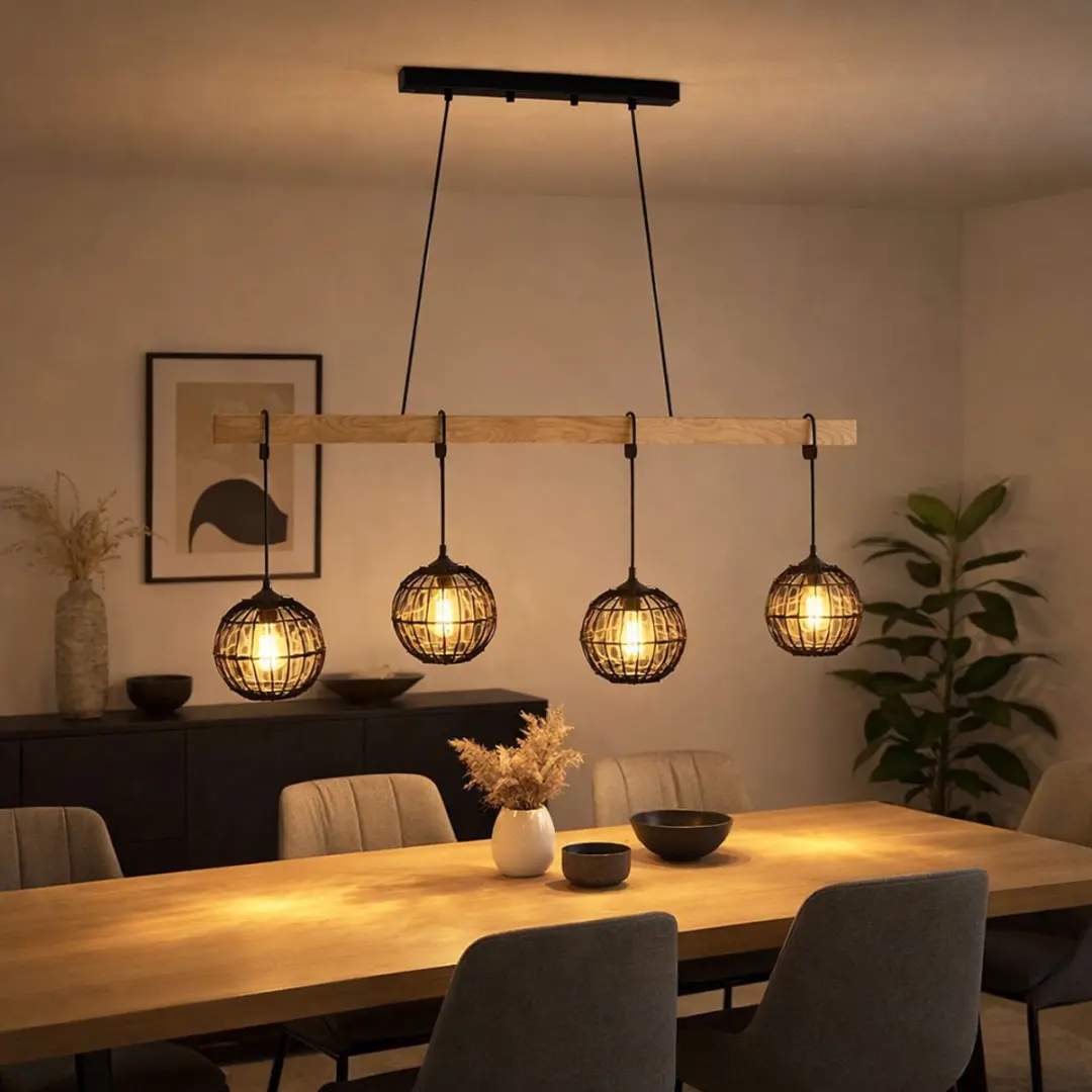 Globo Hermi II Hanglamp - 4x E27 - Zwart