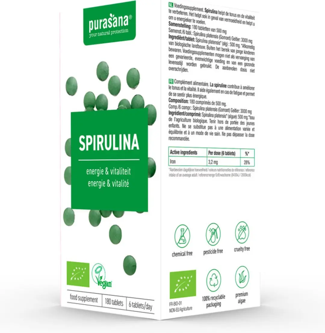 Purasana Spirulina 180 tabletten - 500mg