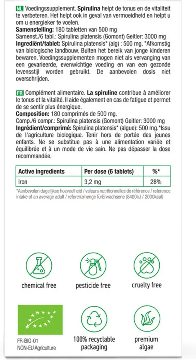 Purasana Spirulina 180 tabletten - 500mg